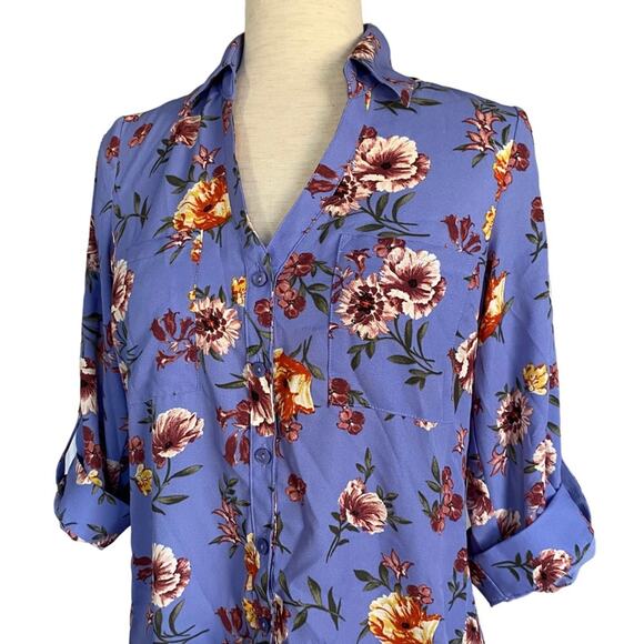IZ BYER Purple Floral Button Down Blouse Size XS Spring Business Casual NWOT - Picture 2 of 8